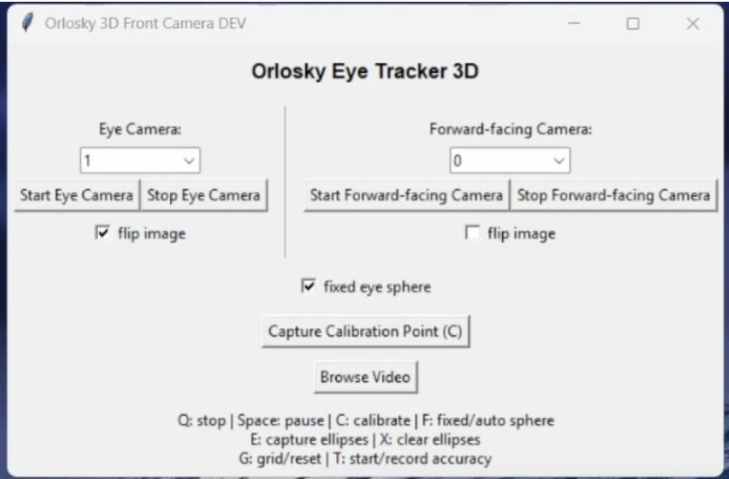 Updated tracker interface with separate eye and forward-facing camera controls and calibration button